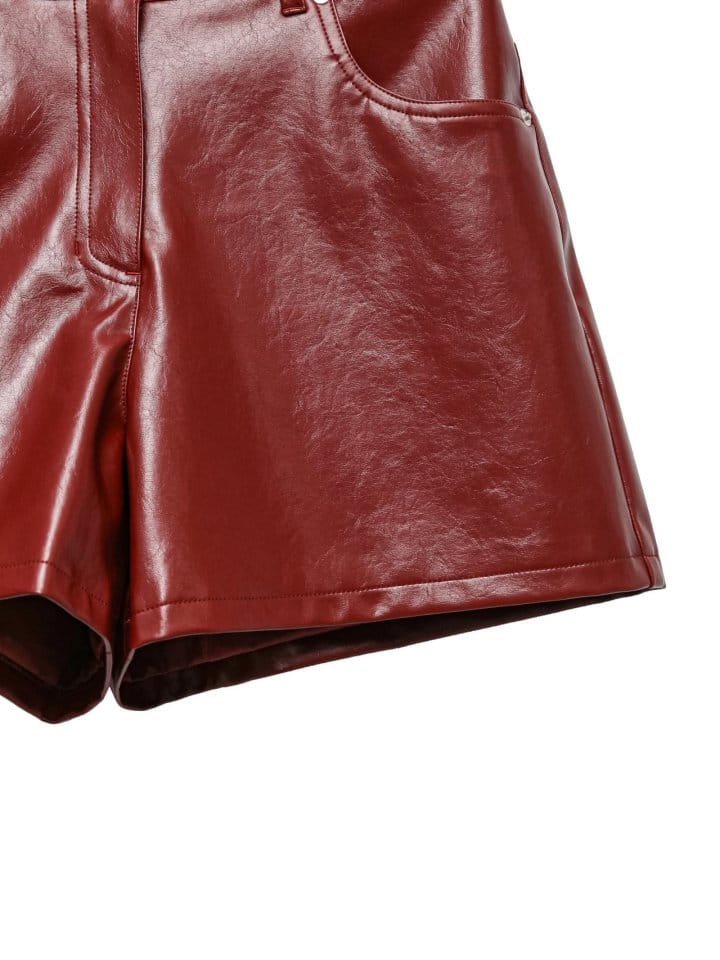 Paper Moon - Korean Women Fashion - #womensfashion - Denim Detail Vegan Leather Short Pants - 9
