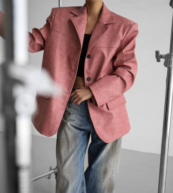 Paper Moon - Korean Women Fashion - #womensfashion - Washed Vegan L Three Button Single Breasted Blazer - 3
