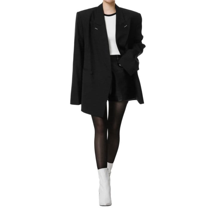 Paper Moon - Korean Women Fashion - #momslook - Bi Color Stitch Point Peaked Lapel Tuxedo Blazer - 4