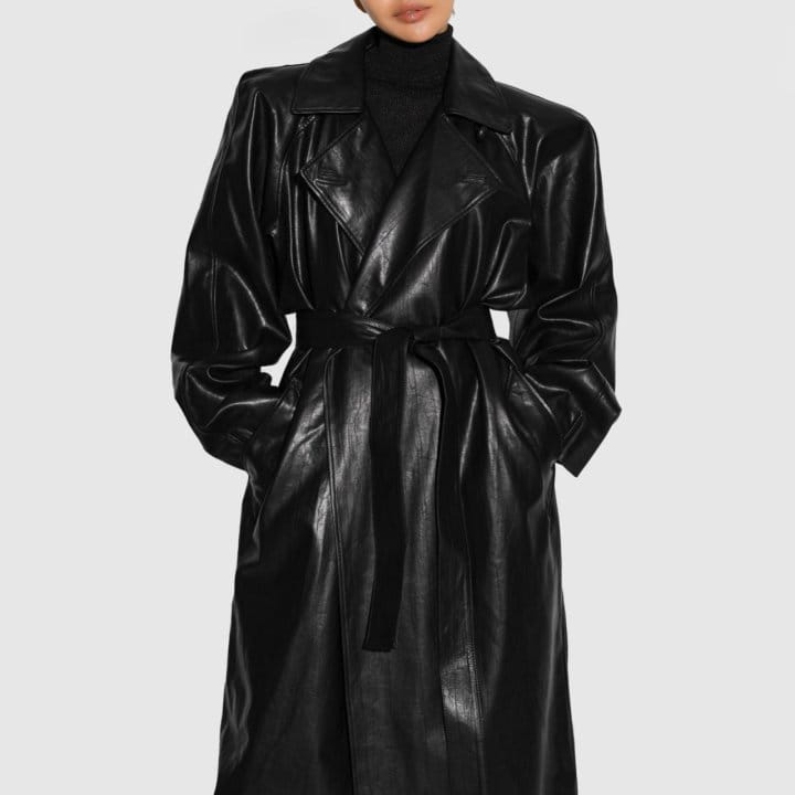 Paper Moon - Korean Women Fashion - #womensfashion - Padded Shoulder Oversized Vegan L Maxi Trench Coat - 6