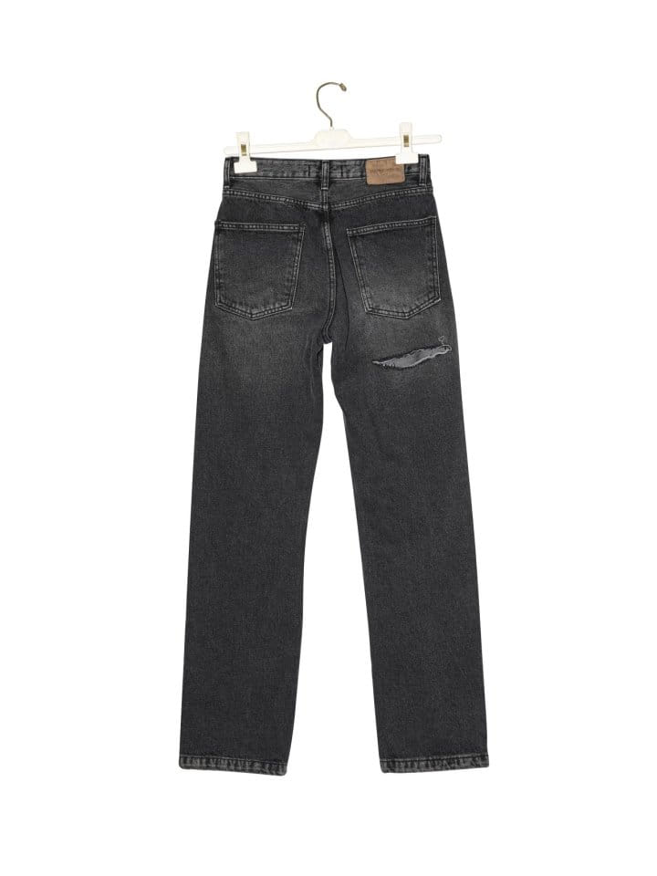 Paper Moon - Korean Women Fashion - #womensfashion - Back Split Detail Washed Black Straight Denim Jeans - 11