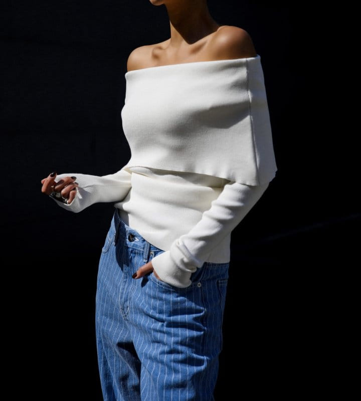 Paper Moon - Korean Women Fashion - #womensfashion - Off Shoulder Long Sleeved Knit Top - 2