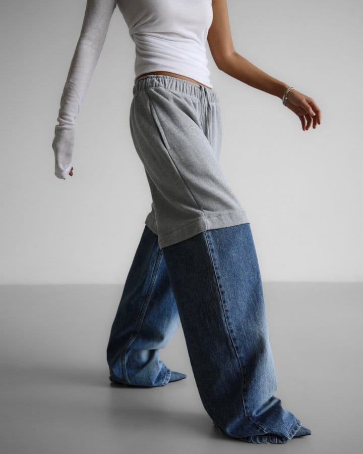 Paper Moon - Korean Women Fashion - #womensfashion - Denim Hem Detail Drawstring Sweat Pants - 6