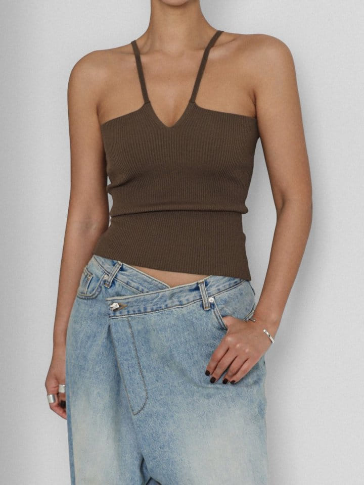 Paper Moon - Korean Women Fashion - #womensfashion - V Line Strap Ribbed Knit Sleeveless Top