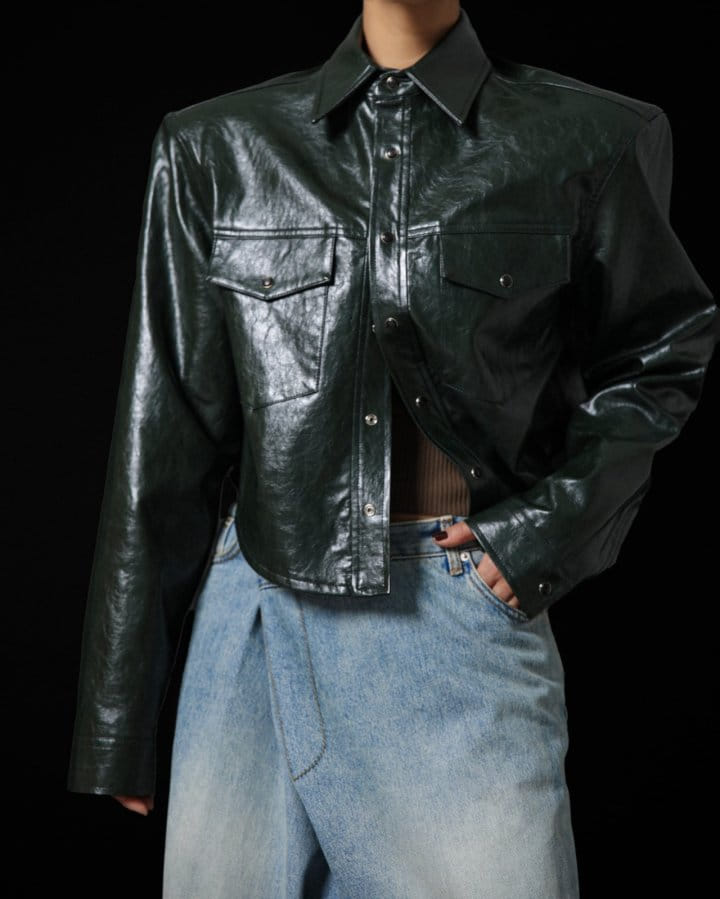 Paper Moon - Korean Women Fashion - #womensfashion - Vegan L Padded Shoulder Cropped Shirt Jacket - 8