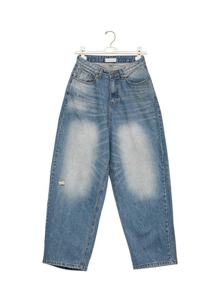 Paper Moon - Korean Women Fashion - #womensfashion - Vintage Blue Distressed Damage Wash Wide Leg Jeans - 11