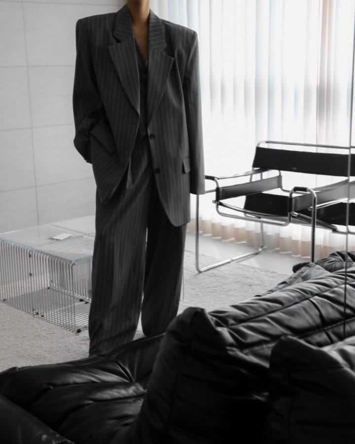 Paper Moon - Korean Women Fashion - #womensfashion - Wide Pin Stripe Set Up Suit Single Blazer - 6