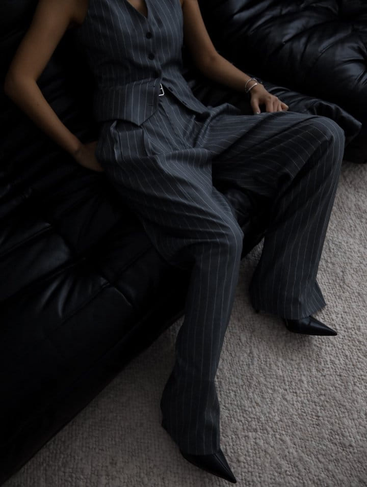 Paper Moon - Korean Women Fashion - #womensfashion - Wide Pin Stripe Set Up Suit Pleated Trousers - 7