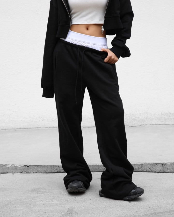 Paper Moon - Korean Women Fashion - #womensfashion - Underwear Layered Detail Wide Sweat Pants - 9