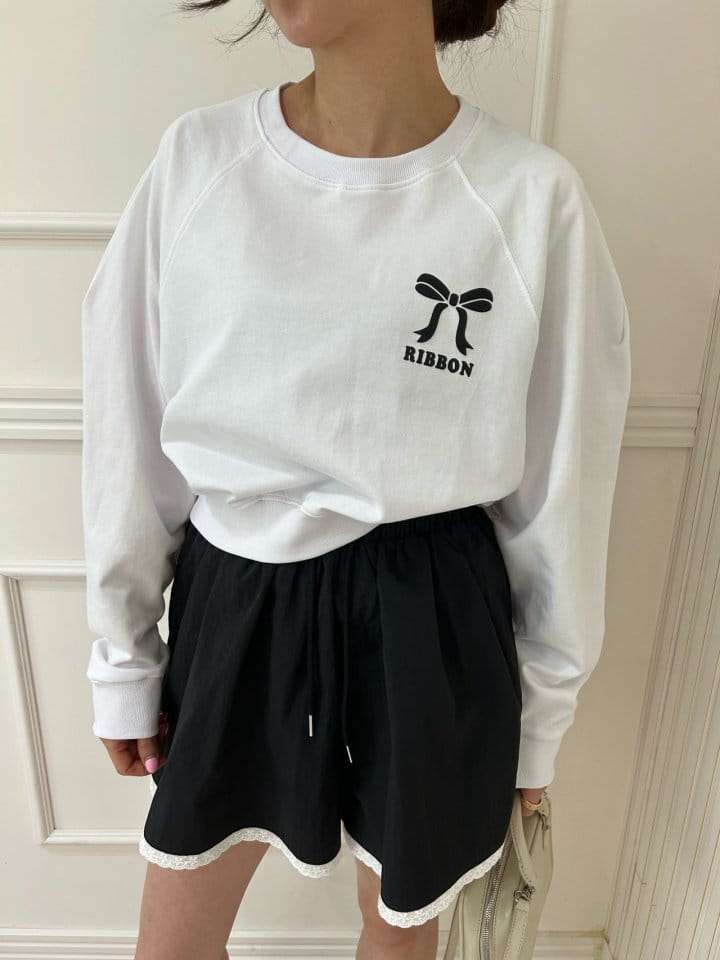 Pearls room - Korean Women Fashion - #momslook - Ribbon Sweatshirt - 2