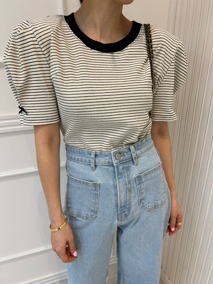 Pearls room - Korean Women Fashion - #momslook - Color Ribbon Tee - 10