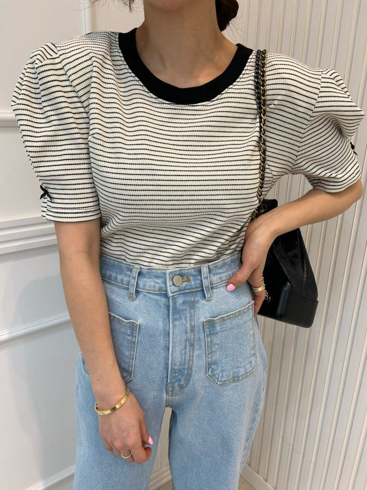 Pearls room - Korean Women Fashion - #momslook - Color Ribbon Tee - 8