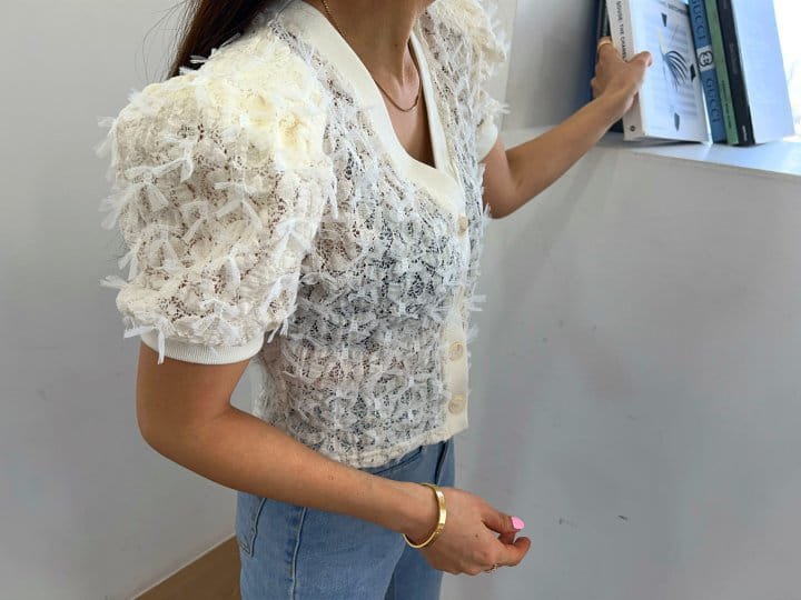Pearls room - Korean Women Fashion - #momslook - Lace Ribbon Cardigan