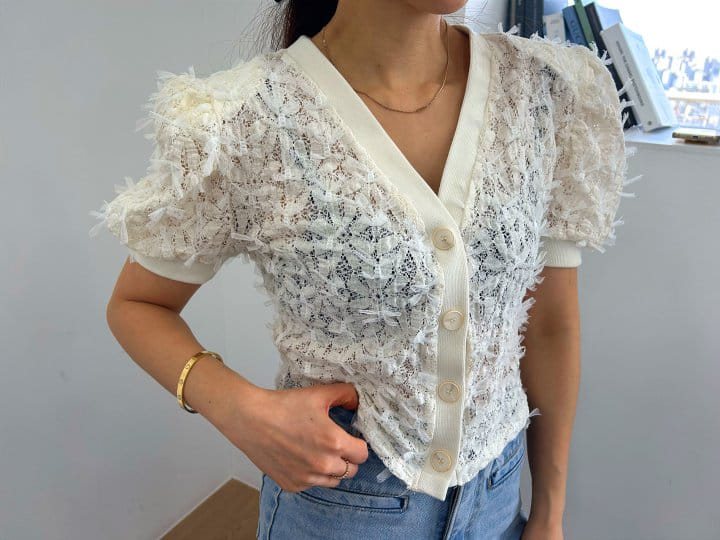 Pearls room - Korean Women Fashion - #momslook - Lace Ribbon Cardigan - 3