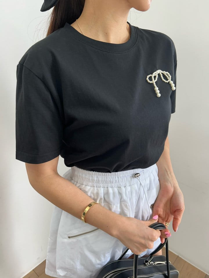 Pearls room - Korean Women Fashion - #momslook - Pearl Ribbon Tee - 8