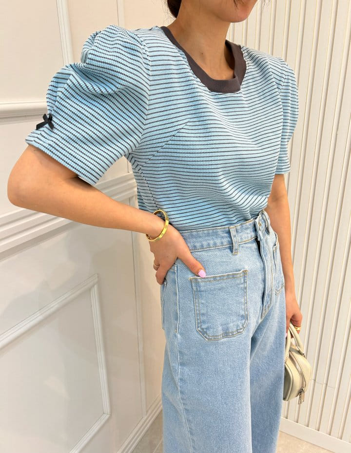 Pearls room - Korean Women Fashion - #womensfashion - Color Ribbon Tee