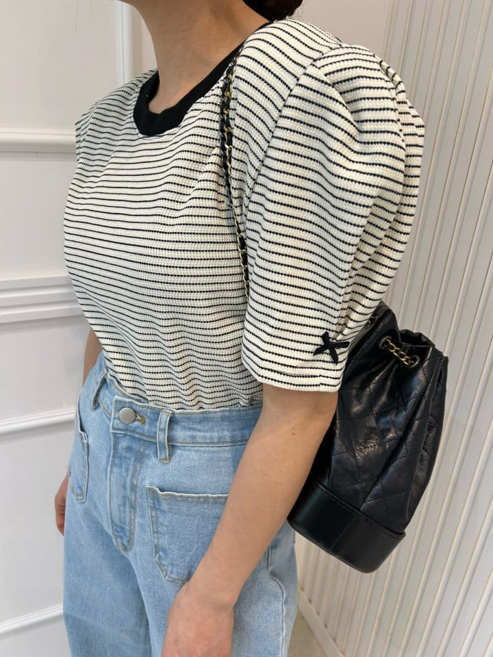 Pearls room - Korean Women Fashion - #womensfashion - Color Ribbon Tee - 11