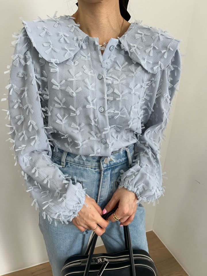 Pearls room - Korean Women Fashion - #womensfashion - Collar Ribbon Blouse - 3