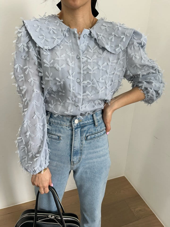 Pearls room - Korean Women Fashion - #womensfashion - Collar Ribbon Blouse - 5