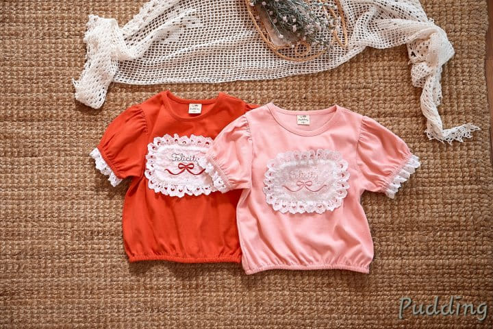 Pudding - Korean Children Fashion - #kidsshorts - Embroidery Tee