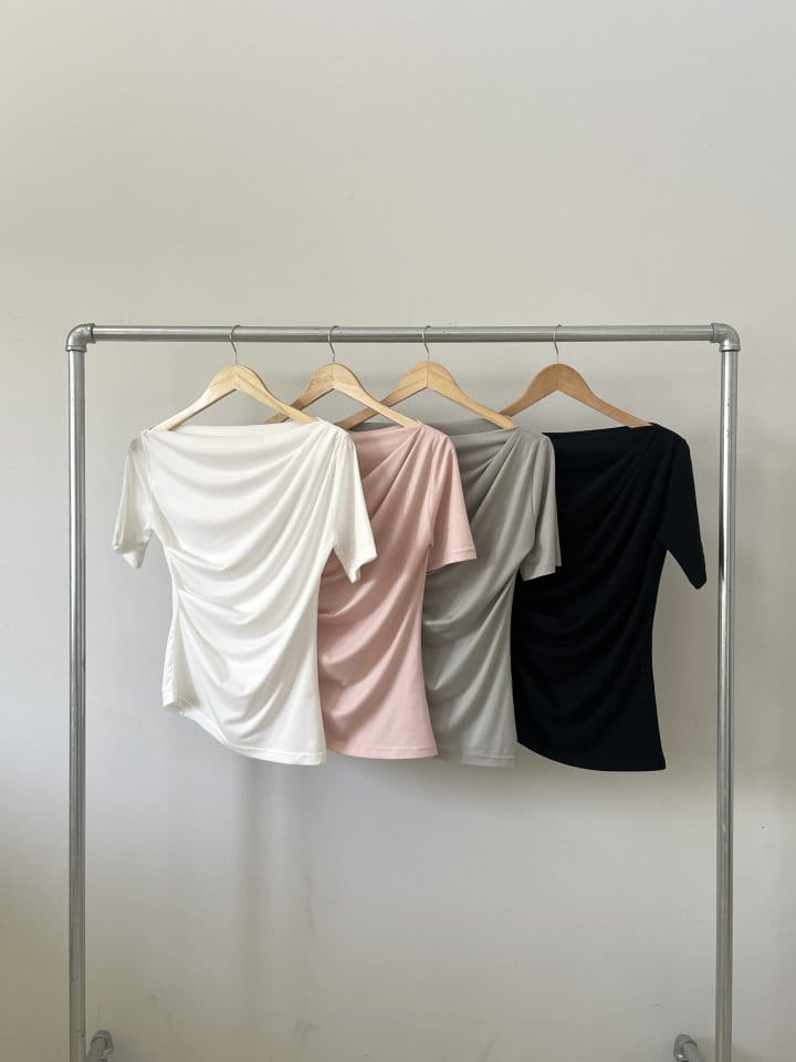 Renouveau - Korean Women Fashion - #momslook - Shirring Off Shoulder Tee - 6