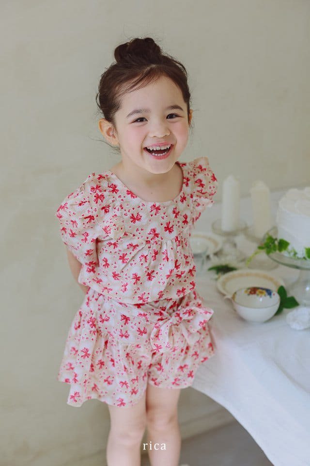 Rica - Korean Children Fashion - #discoveringself - Heart Ribbon Top Bottom Set - 2