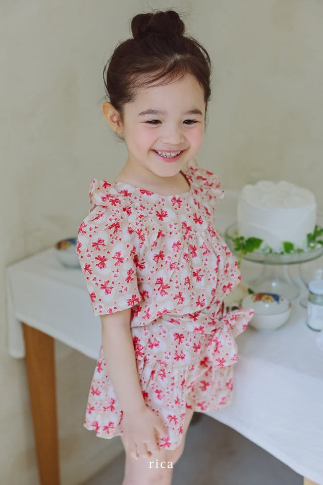 Rica - Korean Children Fashion - #kidsstore - Heart Ribbon Top Bottom Set - 5