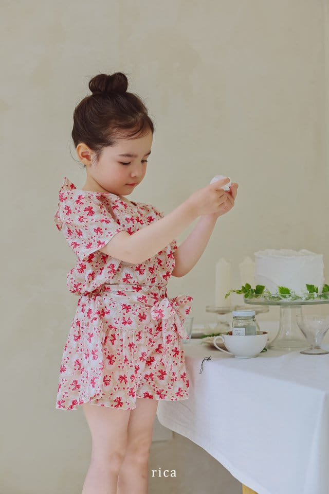 Rica - Korean Children Fashion - #prettylittlegirls - Heart Ribbon Top Bottom Set - 11