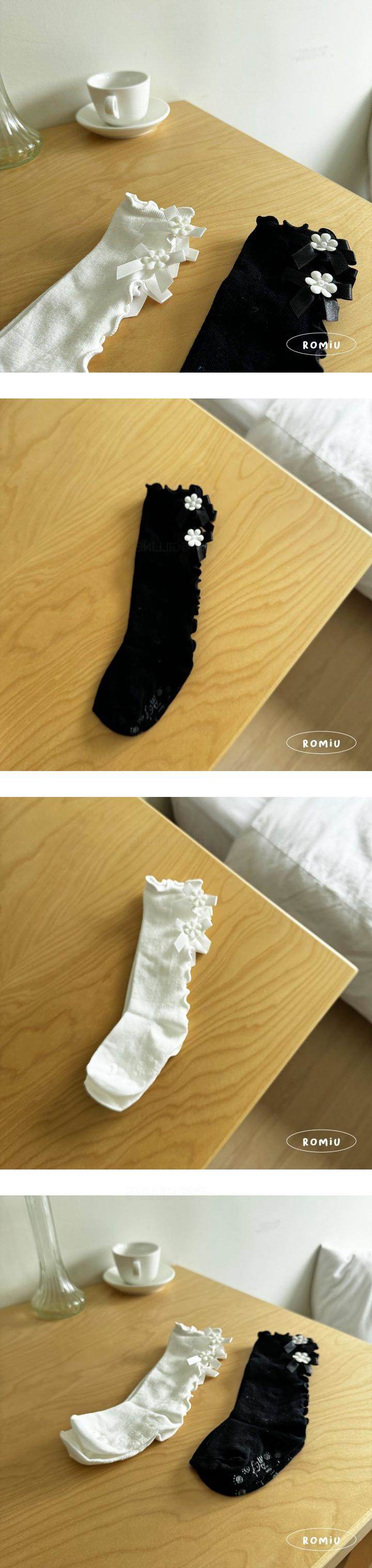 Romiu - Korean Children Fashion - #fashionkids - Floral Leaf Ribbon Socks - 2