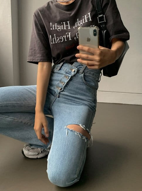 Sienne - Korean Women Fashion - #momslook - High Short Sleeve Tee - 3