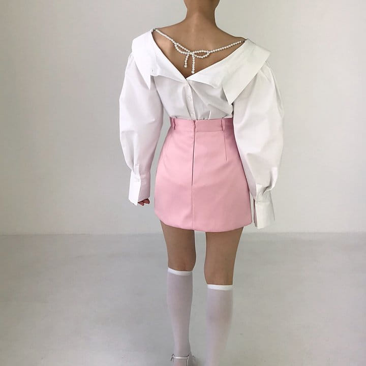 Twomoon - Korean Women Fashion - #momslook - Ribbon Pearl Strap Shirt