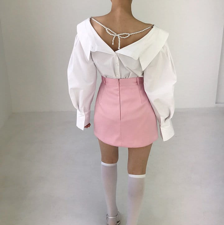 Twomoon - Korean Women Fashion - #momslook - Ribbon Pearl Strap Shirt - 4