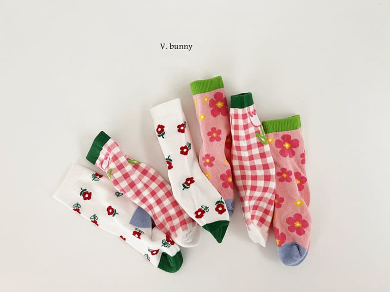 V Bunny - Korean Children Fashion - #fashionkids - Check Tulip Socks Set - 9