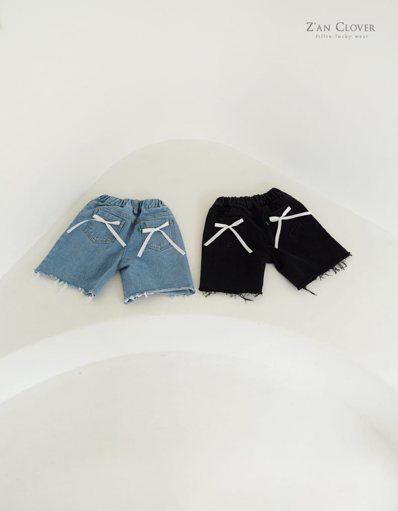 Zan Clover - Korean Children Fashion - #childrensboutique - Over Fit Ribbon Denim Shorts - 3