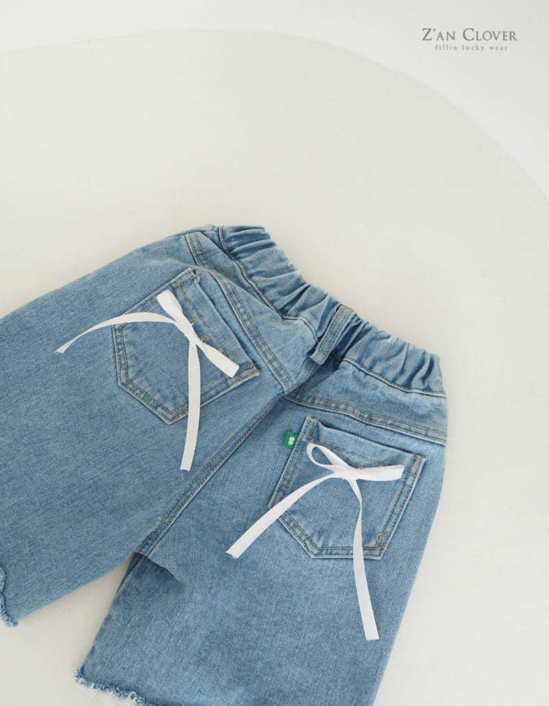 Zan Clover - Korean Children Fashion - #kidsshorts - Over Fit Ribbon Denim Shorts - 7