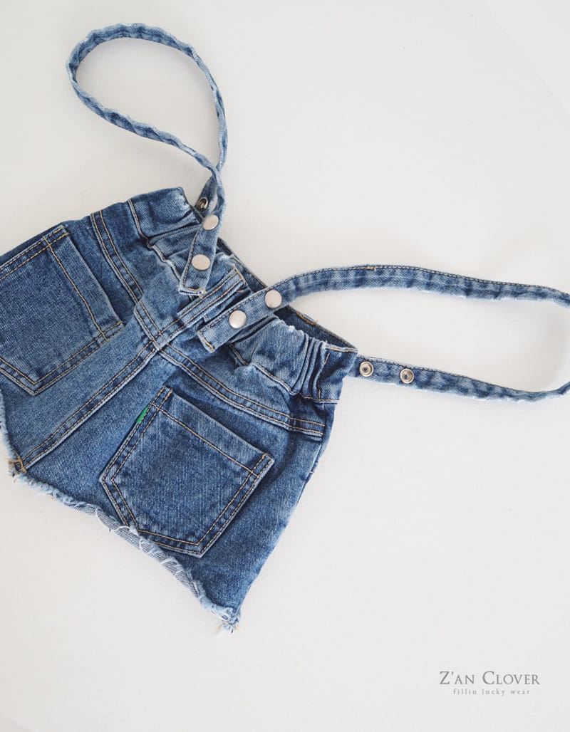 Zan Clover - Korean Children Fashion - #todddlerfashion - Denim Suspenders Skirt - 5