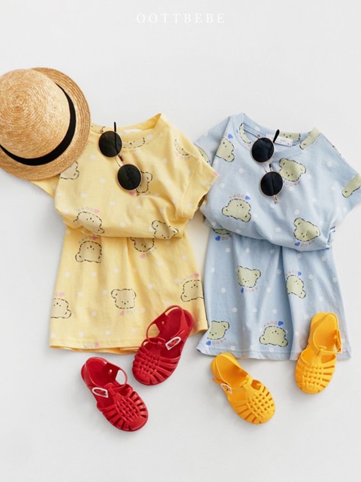 Dot Bear Crop Top Bottom Set
