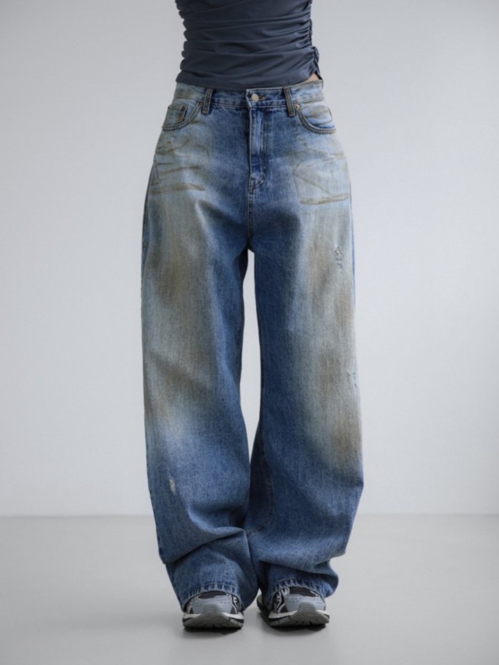 Dusty Mud Washed Wide Denim Trousers