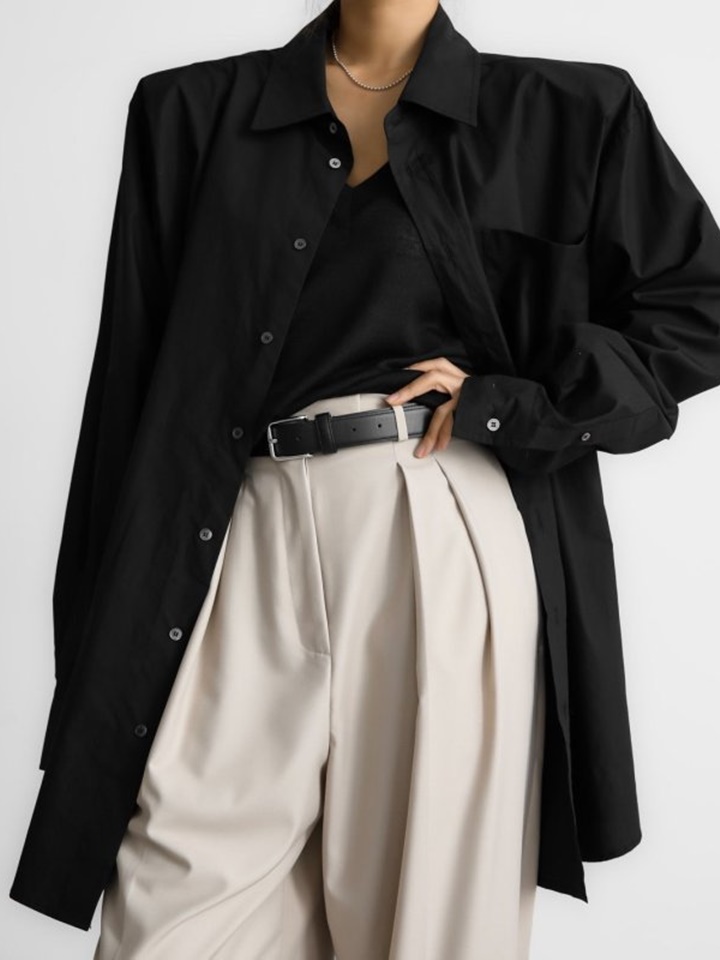 Maxi Oversized Padded Shoulder C Button Down Shirt