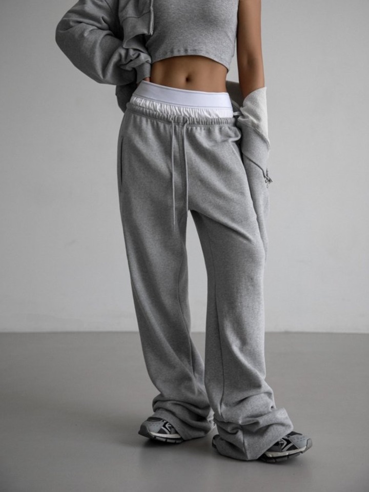 Underwear Layered Detail Wide Sweat Pants