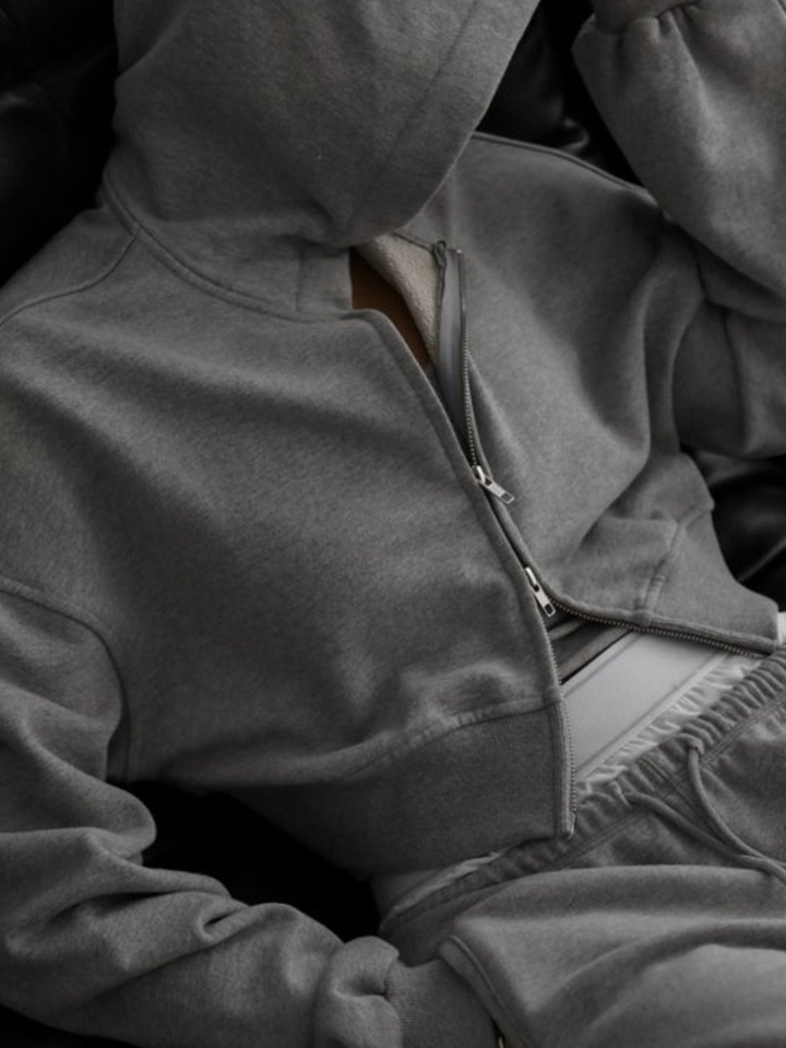 Stringless Cropped Two Way Full Zipped Up Hoodie