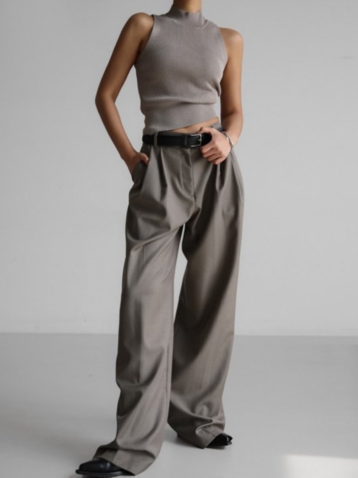 High Neck Ribbed Sleeveless Cropped Knit Top