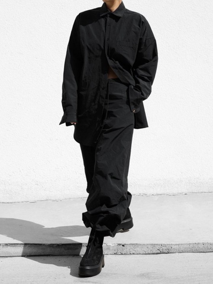 Wrinkle C Fabric Oversized Drawstring  Trousers