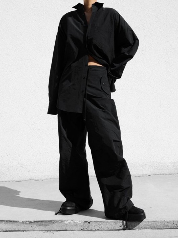 Wrinkle C Fabric Oversized Button Down Shirt