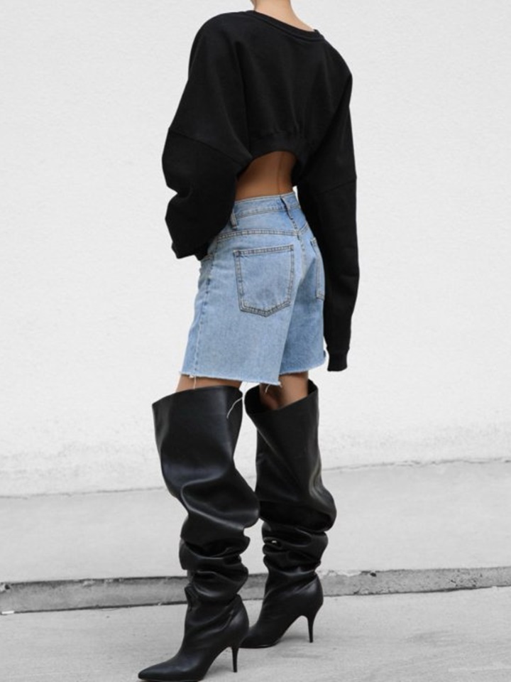 Back Unbalanced Cropped Detail Sweatshirt