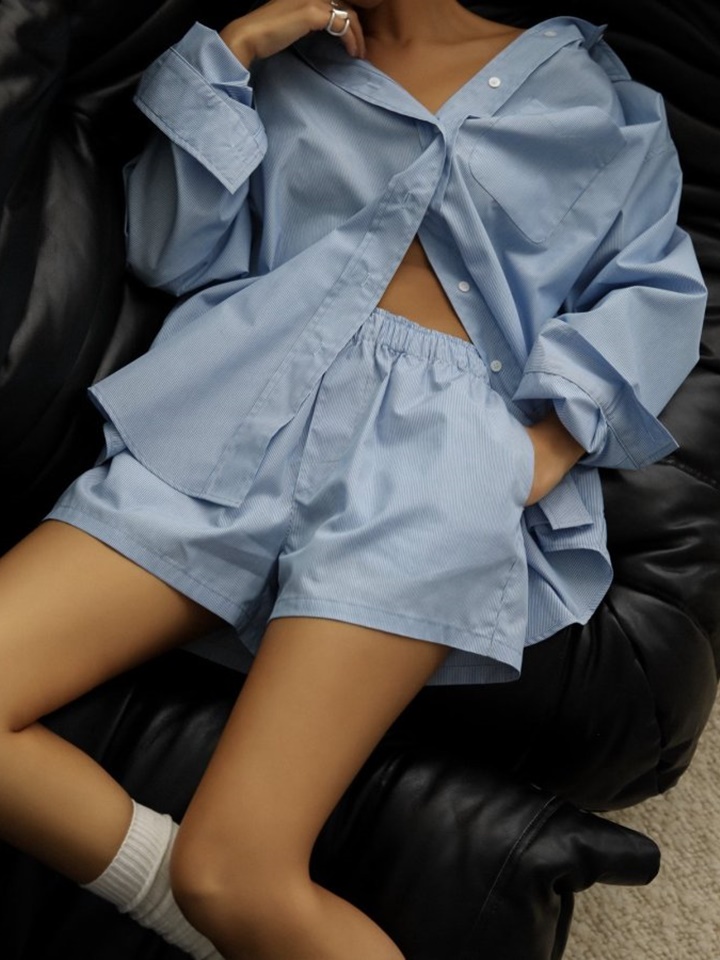 Striped Poplin Lounge Shorts