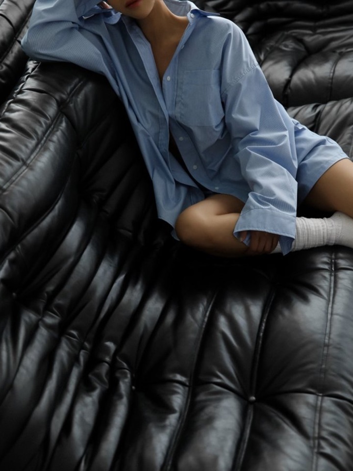Striped Poplin Lounge Button Down Shirt