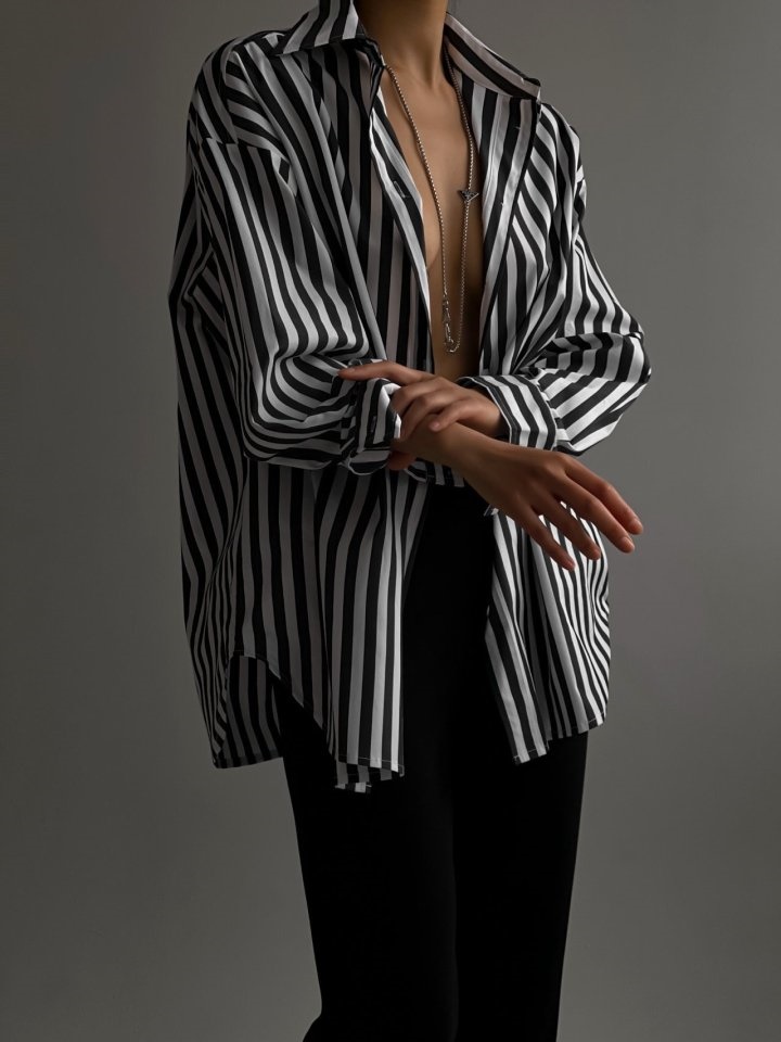 Striped Pattern Oversized Button Down Shirt