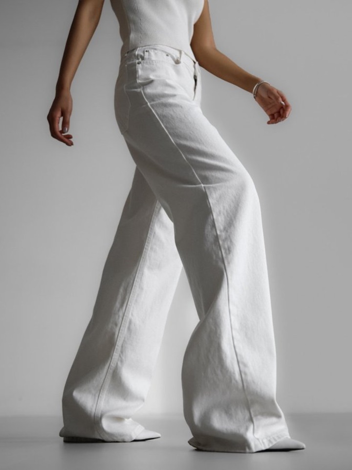High Rise Wide Leg White Denim Pants