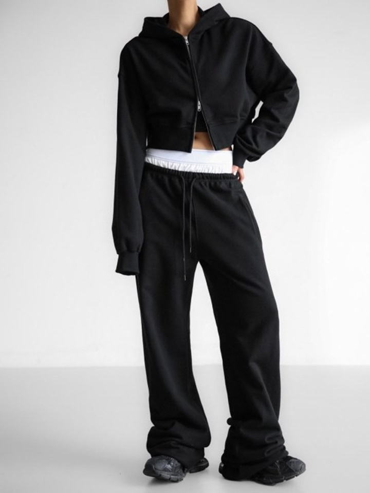 Stringless  Cropped Two Way Full Zipped Up Hoody